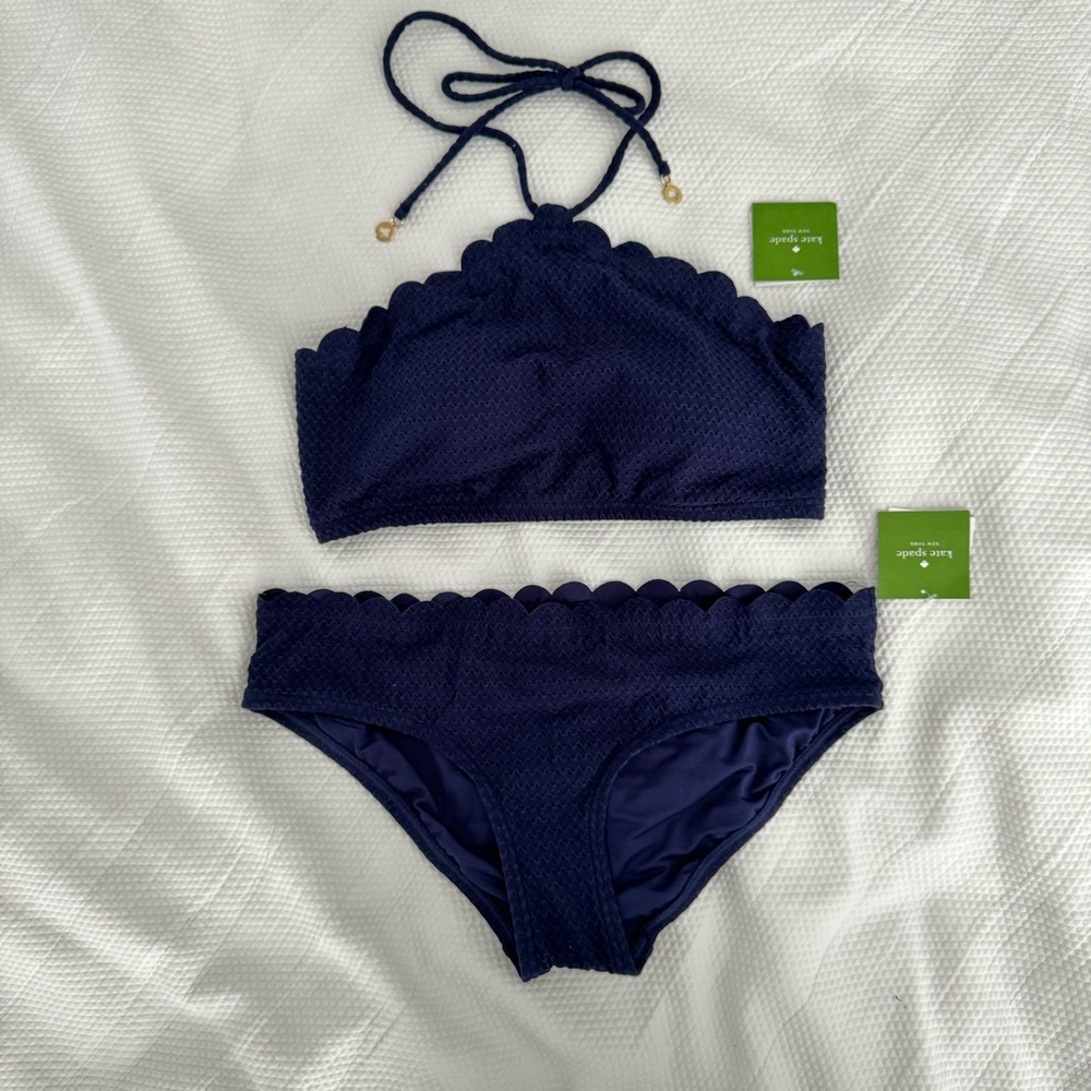 NWT Kate Spade two piece swimsuit navy scallop